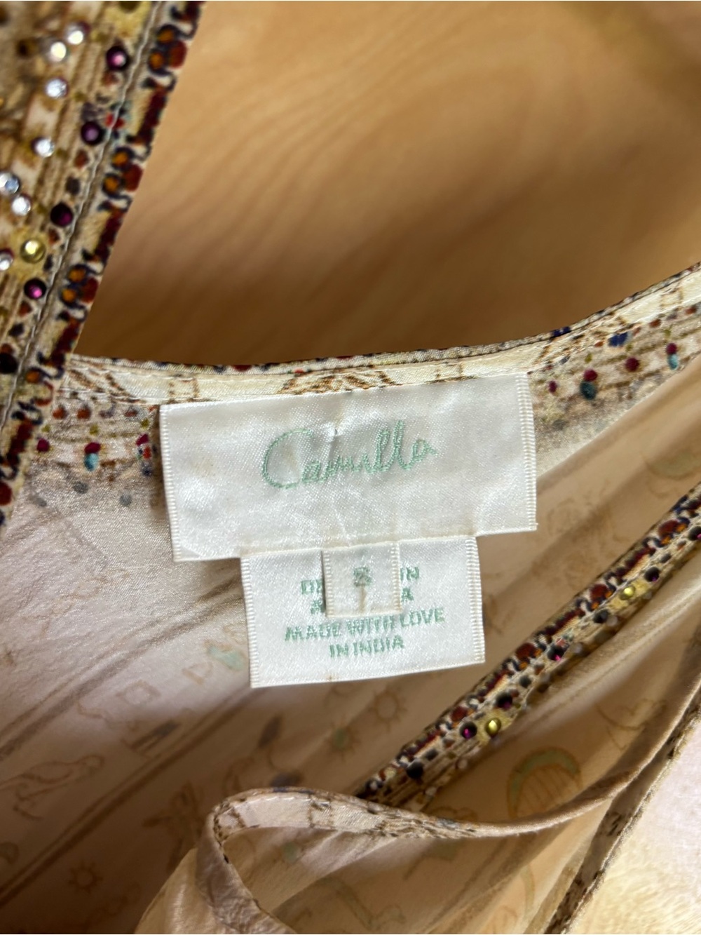 Camilla Valley of the Queens Silk Cami Tank Top Sz 2 Egyptian Beaded V-Neck - Picture 2 of 5